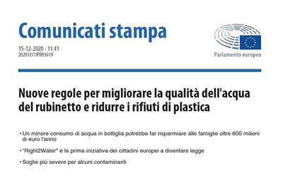 Nuova direttiva europea sull’acqua potabile. Approvazione del Parlamento Europeo