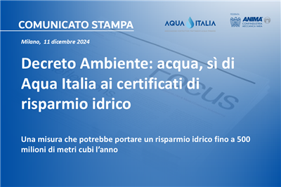 Decreto Ambiente: acqua, sì di Aqua Italia ai certificati di risparmio idrico