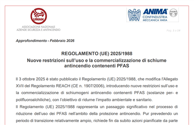 Schiumogeni antincendio contenenti PFAS: guida UMAN al Regolamento (UE) 2025/1988